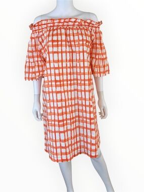 Brooke Wright Orange Plaid Olivia Off-the-Shoulder Dress Size M F1074